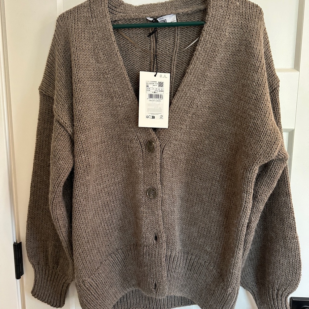 Mango Brown Oversized Cardigan Sweater